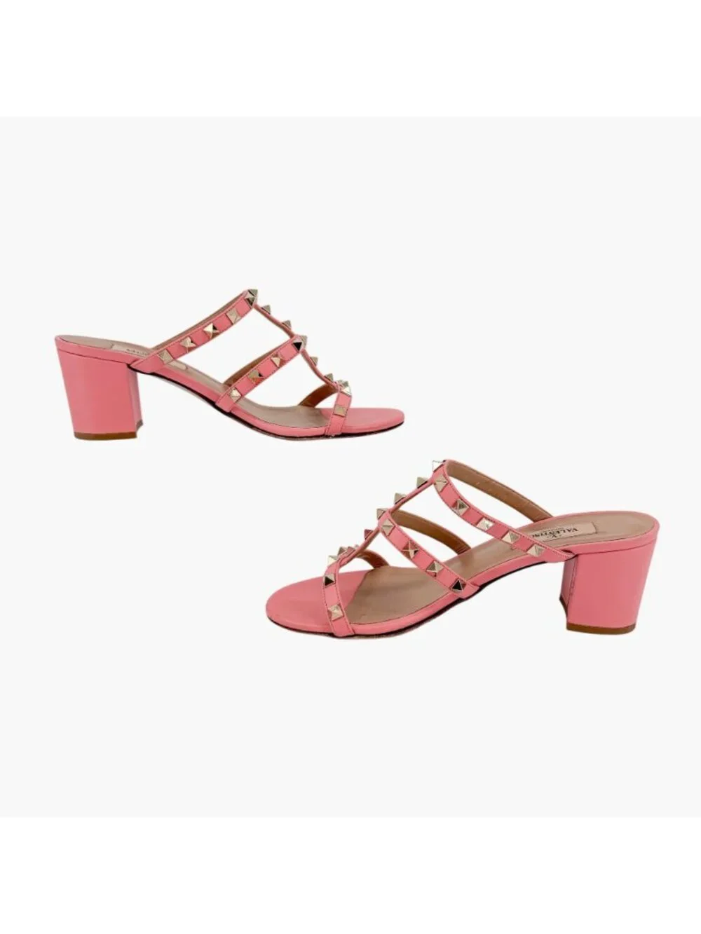 Valentino Rockstud Cage Block Heel Mule Sandals Pink Leather Size 38 US 8